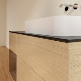 Тумба під раковину Villeroy & Boch Finion 120х50,1 см із підсвічуванням МДФ шпон дуба/скло чорне матове F682GNPC