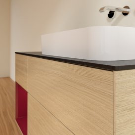 Тумба під раковину Villeroy & Boch Finion 120х50,1 см із підсвічуванням МДФ шпон дуба/скло чорне матове F682HBPC