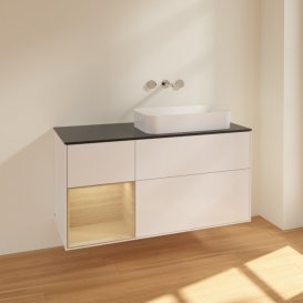 Тумба під раковину Villeroy & Boch Finion 120х50,1 см з підсвічуванням  МДФ білий глянцевий лак/скло чорне матове F682PCGF