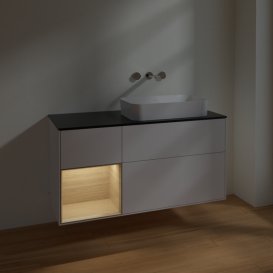 Тумба під раковину Villeroy & Boch Finion 120х50,1 см з підсвічуванням  МДФ білий глянцевий лак/скло чорне матове F682PCGF