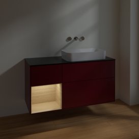 Тумба під раковину Villeroy & Boch Finion 120х50,1 см із підсвічуванням МДФ півонія матовий лак/скло чорне матове F682PCHB