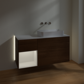 Тумба под раковину Villeroy & Boch Finion 120х50,1 см с подсветкой МДФ шпон грецкого ореха/стекло белое матовое G681GFGN