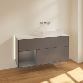 Тумба під раковину Villeroy & Boch Finion 120х50,1 см з підсвічуванням антрацит матовий лак/скло біле матове G681GKGK