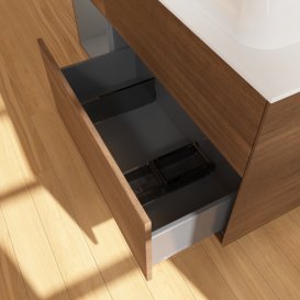 Тумба під раковину Villeroy & Boch Finion 120х50,1 см із підсвічуванням МДФ шпон волоського горіха/скло біле матове G681GKGN