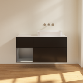 Тумба під раковину Villeroy & Boch Finion 120х50,1 см із підсвічуванням МДФ чорний матовий лак/скло біле матове G681GKPD