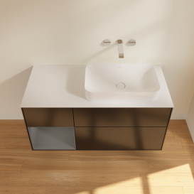 Тумба під раковину Villeroy & Boch Finion 120х50,1 см із підсвічуванням МДФ чорний матовий лак/скло біле матове G681GKPD