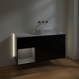 Тумба под раковину Villeroy & Boch Finion 120х50,1 см с подсветкой МДФ черный матовый лак/стекло белое матовое G681GKPD