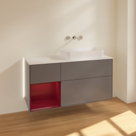 Тумба під раковину Villeroy & Boch Finion 120х50,1 см з підсвічуванням антрацит матовий лак/скло біле матове G681HBGK