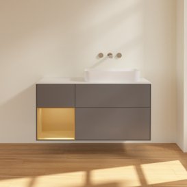 Тумба под раковину Villeroy & Boch Finion 120х50,1 см с подсветкой МДФ антрацит матовый лак/стекло белое матовое G681HFGK