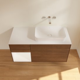 Тумба под раковину Villeroy & Boch Finion 120х50,1 см с подсветкой МДФ шпон грецкого ореха/стекло белое матовое G681MTGN