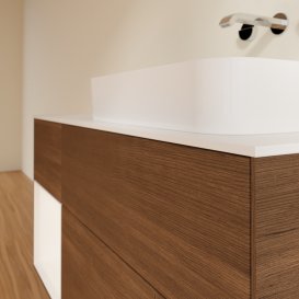 Тумба под раковину Villeroy & Boch Finion 120х50,1 см с подсветкой МДФ шпон грецкого ореха/стекло белое матовое G681MTGN