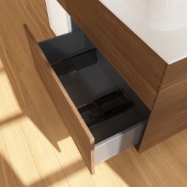 Тумба под раковину Villeroy & Boch Finion 120х50,1 см с подсветкой МДФ шпон грецкого ореха/стекло белое матовое G681MTGN