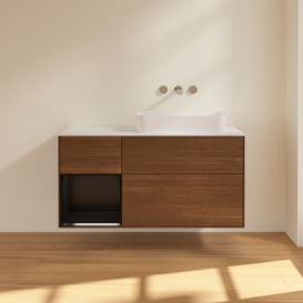 Тумба під раковину Villeroy & Boch Finion 120х50,1 см із підсвічуванням МДФ шпон волоського горіха/скло біле матове G681PDGN