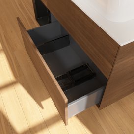 Тумба под раковину Villeroy & Boch Finion 120х50,1 см с подсветкой МДФ шпон грецкого ореха/стекло белое матовое G681PDGN