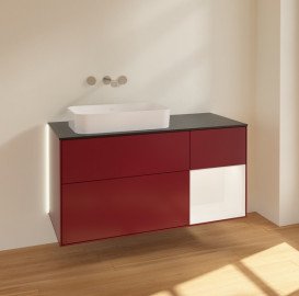 Тумба під раковину Villeroy & Boch Finion 120х50,1 см з підсвічуванням МДФ півонія матовий лак/скло чорне матове G692MTHB