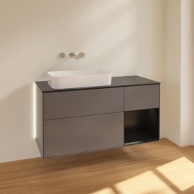 Тумба под раковину Villeroy & Boch Finion 120х50,1 см с подсветкой МДФ антрацит матовый лак/стекло черное матовое G692PDGK