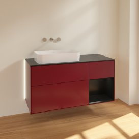 Тумба под раковину Villeroy & Boch Finion 120х50,1 см с подсветкой МДФ пион матовый лак/стекло черное матовое G692PDHB