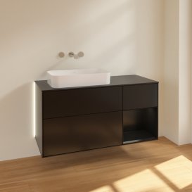 Тумба под раковину Villeroy & Boch Finion 120х50,1 см с подсветкой МДФ черный матовый лак/стекло черное матовое G692PDPD