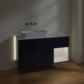 Тумба під раковину Villeroy & Boch Finion 120х50,1 см із підсвічуванням МДФ темно-синій матовий лак/скло біле матове G691GFHG
