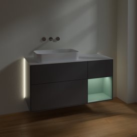 Тумба під раковину Villeroy & Boch Finion 120х50,1 см з підсвічуванням антрацит матовий лак/скло біле матове G691GMGK