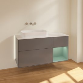 Тумба під раковину Villeroy & Boch Finion 120х50,1 см з підсвічуванням антрацит матовий лак/скло біле матове G691GMGK