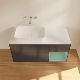 Тумба під раковину Villeroy & Boch Finion 120х50,1 см із підсвічуванням МДФ темно-синій матовий лак/скло біле матове G691GMHG