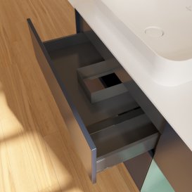 Тумба під раковину Villeroy & Boch Finion 120х50,1 см із підсвічуванням МДФ темно-синій матовий лак/скло біле матове G691GMHG