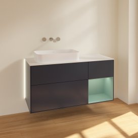 Тумба під раковину Villeroy & Boch Finion 120х50,1 см із підсвічуванням МДФ темно-синій матовий лак/скло біле матове G691GMHG