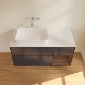 Тумба під раковину Villeroy & Boch Finion 120х50,1 см із підсвічуванням МДФ темно-синій матовий лак/скло біле матове G691GNHG