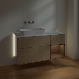 Тумба під раковину Villeroy & Boch Finion 120х50,1 см із підсвічуванням МДФ шпон дуба/скло біле матове G691GNPC