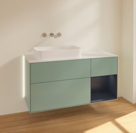 Тумба під раковину Villeroy & Boch Finion 120х50,1 см із підсвічуванням МДФ оливковий матовий лак/скло біле матове G691HGGM