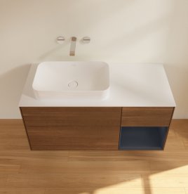 Тумба під раковину Villeroy & Boch Finion 120х50,1 см із підсвічуванням МДФ шпон волоського горіха/скло біле матове G691HGGN