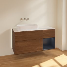 Тумба під раковину Villeroy & Boch Finion 120х50,1 см із підсвічуванням МДФ шпон волоського горіха/скло біле матове G691HGGN