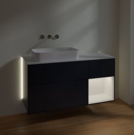Тумба под раковину Villeroy & Boch Finion 120х50,1 см с подсветкой МДФ темно-синий матовый лак/стекло белое матовое G691MTHG