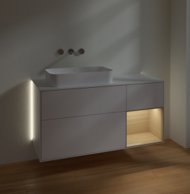 Тумба під раковину Villeroy & Boch Finion 120х50,1 см з підсвіткою МДФ білий глянцевий лак/скло біле матове G691PCGF