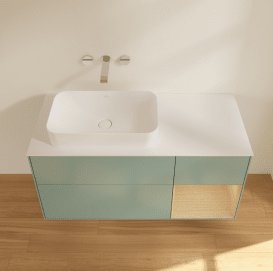 Тумба під раковину Villeroy & Boch Finion 120х50,1 см із підсвічуванням МДФ оливковий матовий лак/скло біле матове G691PCGM