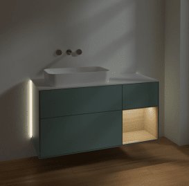 Тумба під раковину Villeroy & Boch Finion 120х50,1 см із підсвічуванням МДФ оливковий матовий лак/скло біле матове G691PCGM
