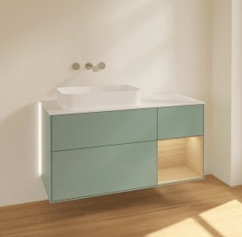 Тумба під раковину Villeroy & Boch Finion 120х50,1 см із підсвічуванням МДФ оливковий матовий лак/скло біле матове G691PCGM