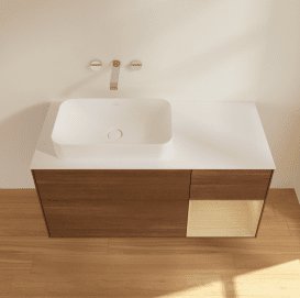Тумба під раковину Villeroy & Boch Finion 120х50,1 см із підсвічуванням МДФ шпон волоського горіха/скло біле матове G691PCGN