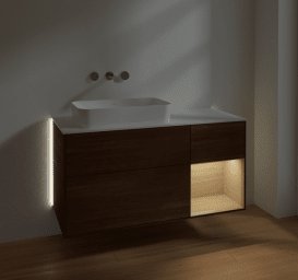 Тумба під раковину Villeroy & Boch Finion 120х50,1 см із підсвічуванням МДФ шпон волоського горіха/скло біле матове G691PCGN
