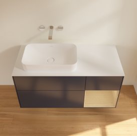 Тумба під раковину Villeroy & Boch Finion 120х50,1 см із підсвічуванням МДФ темно-синій матовий лак/скло біле матове G691PCHG