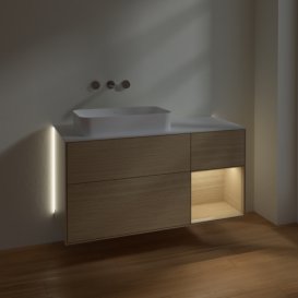 Тумба під раковину Villeroy & Boch Finion 120х50,1 см із підсвічуванням МДФ шпон дуба/скло біле матове G691PCPC