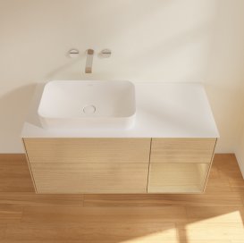 Тумба під раковину Villeroy & Boch Finion 120х50,1 см із підсвічуванням МДФ шпон дуба/скло біле матове G691PCPC