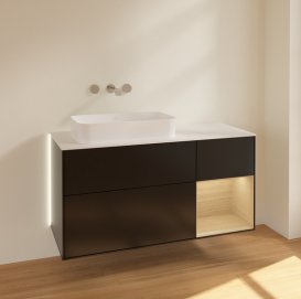 Тумба під раковину Villeroy & Boch Finion 120х50,1 см із підсвічуванням МДФ чорний матовий лак/скло біле матове G691PCPD