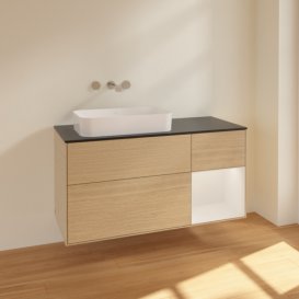 Тумба под раковину Villeroy & Boch Finion 120х50,1 см с подсветкой МДФ шпон дуба/стекло черное матовое G692GFPC