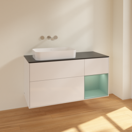 Тумба під раковину Villeroy & Boch Finion 120х50,1 см з підсвіткою МДФ білий глянцевий лак/скло чорне матове G692GMGF