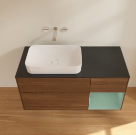 Тумба под раковину Villeroy & Boch Finion 120х50,1 см с подсветкой МДФ шпон грецкого ореха/стекло черное матовое G692GMGN