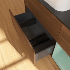 Тумба под раковину Villeroy & Boch Finion 120х50,1 см с подсветкой МДФ шпон грецкого ореха/стекло черное матовое G692GMGN