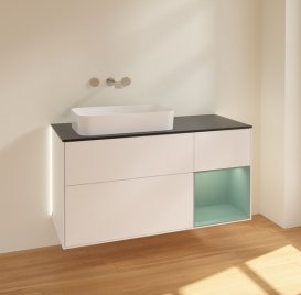 Тумба під раковину Villeroy & Boch Finion 120х50,1 см із підсвічуванням МДФ білий матовий лак/скло чорне матове G692GMMT