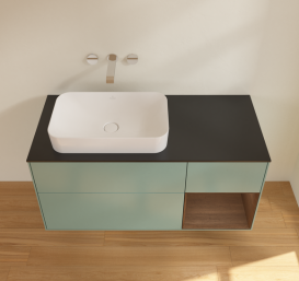 Тумба під раковину Villeroy & Boch Finion 120х50,1 см із підсвічуванням МДФ оливковий матовий лак/скло чорне матове G692GNGM